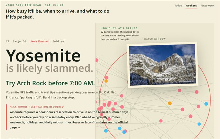 National parks crowd and weather planner preview